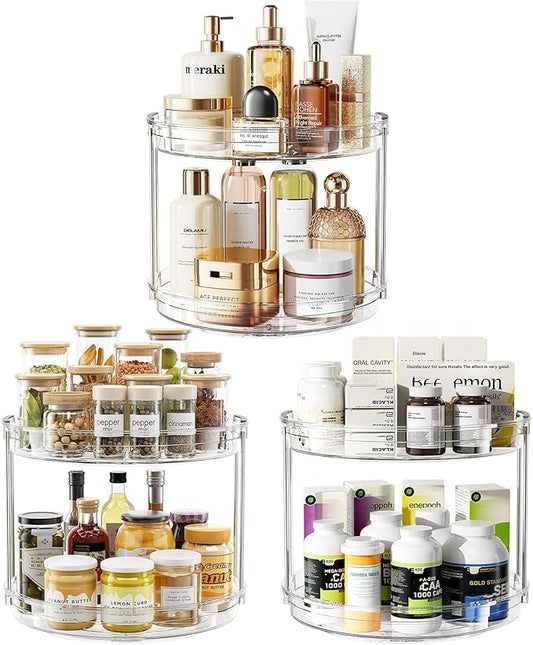 LAMU 3 Pack 10.6'' 2-Tier Lazy Susan Turntable Organizer Rotating Spice Rack Organization for Cabinet, Kitchen, Pantry, Countertop, Bathroom, Vanity, Makeup Organizer, Clear by YourHome-OrganizationHelper