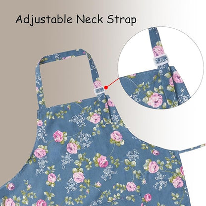 DILLMAN Aprons for Women with Pockets Cotton Linen Cooking Kitchen Baking Soft Durable Floral Gardening Apron - Image 7
