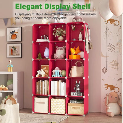 C&AHOME Cube Storage Organizer, 16-Cube Shelves Units, Plastic Storage Cubes, DIY Closet Organizer, Modular Closet Storage Shelves Ideal for Home, Bedroom, 48.4" L × 12.4" W × 48.4" H Red UPCS16R - Image 5
