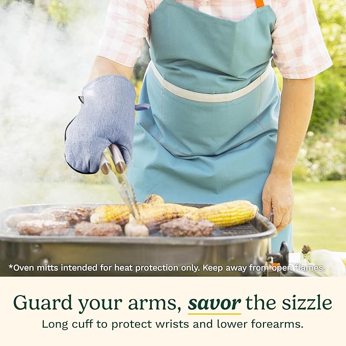 Cuisinart Kitchen Oven Mitts – Heat-Resistant Kitchen Mitts for Oven with Non-Slip Neoprene Palm, Long Cuff, and Cotton Filling – Durable Oven Gloves for Cooking, Baking, & Grilling (Chambray) - Image 4