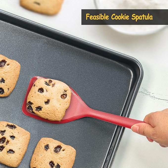 Silicone Spatula Set, 600°F Heat Resistant Silicone Spatula Turner Flipper for Cooking, Non Stick and Non Scratch Kitchen Utensils for Eggs & Pancakes, 4 Pack, Red - Image 8