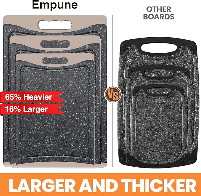 Extra Large Cutting Boards, Plastic Cutting Boards for Kitchen (Set of 3) Cutting Board Set Dishwasher Chopping Board with Juice Grooves Easy-Grip Handles, Almond Gray, Empune - Image 2