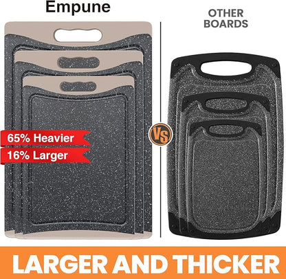 Extra Large Cutting Boards, Plastic Cutting Boards for Kitchen (Set of 3) Cutting Board Set Dishwasher Chopping Board with Juice Grooves Easy-Grip Handles, Almond Gray, Empune - Image 2
