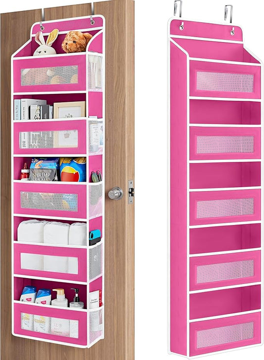 JARLINK Over The Door Organizer Storage, 5 Shelf Hanging Door Organizer with 5 Large Capacity Pockets, Anti Tilt 44 lb Load Behind Door Storage for Bedroom, Bathroom, Pantry, Nursery, Rose Pink