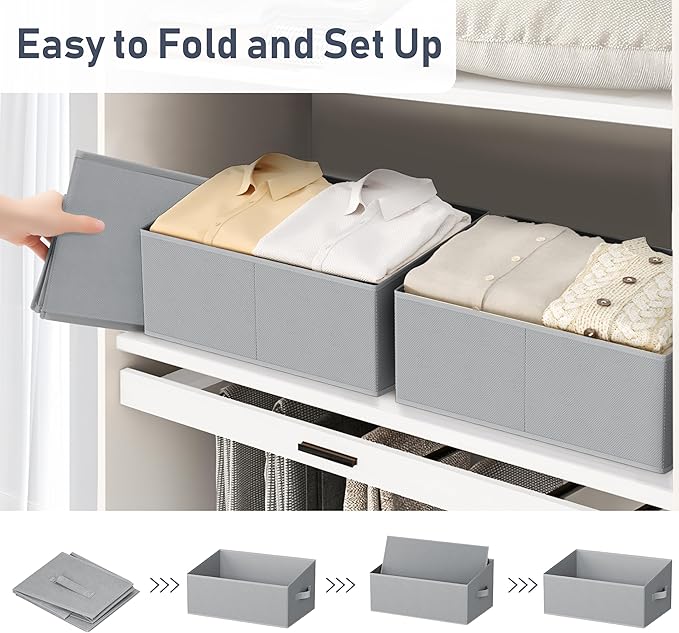 DIMJ Closet Storage Bins 6 Pack - Fabric Storage Baskets for Shelves, Large Clothes Organizers with Handles, Trapezoid Shelf Organization Storage Cubes for Purse, Toys, Books, Towel, Clothes - Image 4