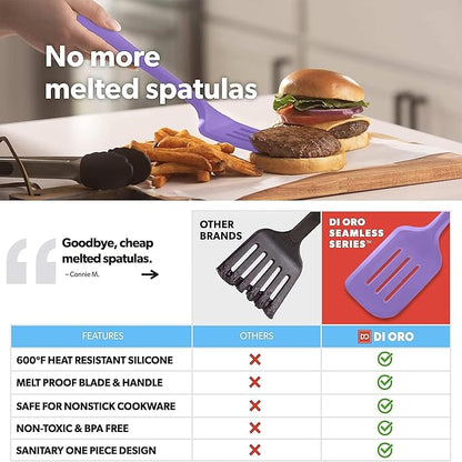 New DI ORO Silicone Turner Spatula Set - Kitchen Spatulas for Nonstick Cookware - Cooking Utensils for Flipping Eggs & Pancake - 600°F Heat-Resistant BPA Free Turners - Dishwasher Safe (4pc, Lavender) - Image 2
