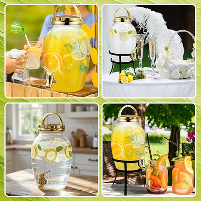 Havawish 2 Pack Drink Beverage Dispenser with Stand for Parties 1.16 Gallon Plastic Water Lemonade Juice Dispenser with Spigot and Lid for Countertop Weddings (Gold)
