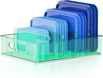 LYNG Lid Organizers Inside Cabinet, Clear Plastic Storage Lid Organizer With 4 Adjustable Dividers, Food Container Lid Organizer For Kitchen Pantry Green by Unknown