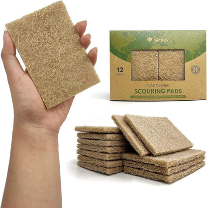 AIRNEX Plant-Based Scouring Pads for Dishes - Coconut Husk Non Scratch Scrub Pads - Natural Kitchen Scrubbing Pads for Pots & Pans - Eco Friendly & Non Abrasive Dish Scrubber Pads - Pack of 12 by Airnex