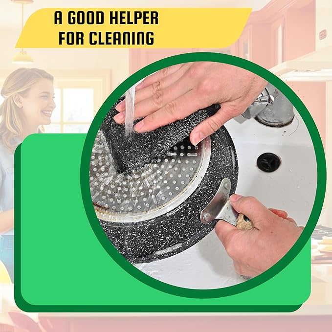 Steel Wool Scrub Sponges Kitchen, Reusable Dish Scrubber Sponge, for Pots, Pans, Gentle and Scratch Free - 6 Pack Black - Image 4