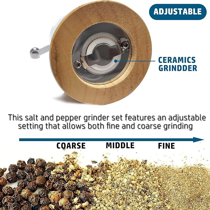 Salt and Pepper Grinder Set Manual Pepper Mill Salt Pepper Grinder Set 2pcs-5in Acrylic Wooden Classical Handle Peppermills Spice Grinder Enjoy Fresh Ground Pepper Various spice