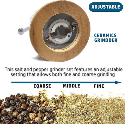 Salt and Pepper Grinder Set Manual Pepper Mill Salt Pepper Grinder Set 2pcs-5in Acrylic Wooden Classical Handle Peppermills Spice Grinder Enjoy Fresh Ground Pepper Various spice
