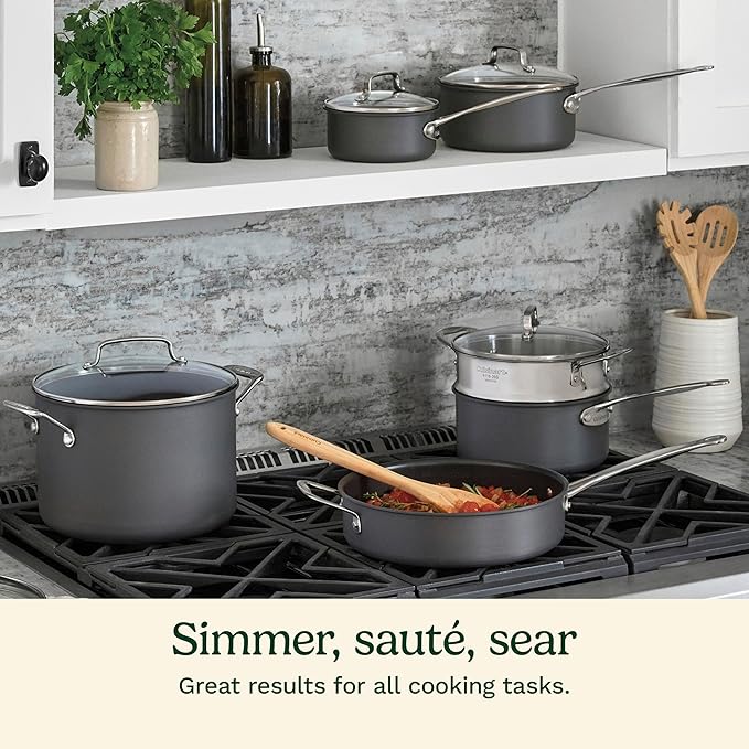 Cuisinart Chef's Classic™ Nonstick Hard Anodized 17 Piece Set w/Tempered Glass Lids - Image 4
