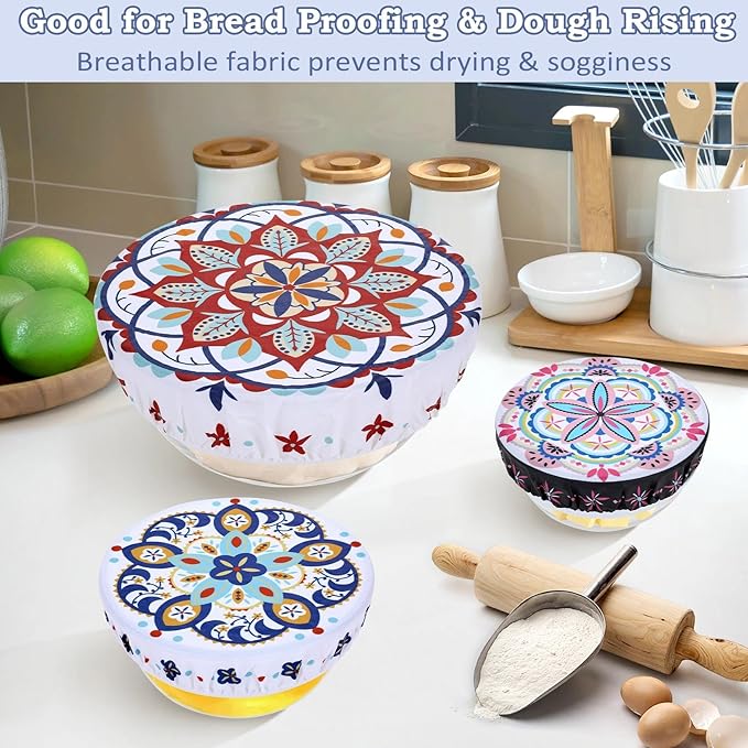 5-Size Reusable Beeswax Bowl Covers for Bread Proofing, Cotton Cloth Flexible Beeswax Wraps for Food Storage(Pentagonal Floral) - Image 4