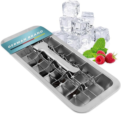Stainless Steel Polished Ice Cube Tray for freezer with Lever Insert for Easy Release | Food-Safe & Durable Ice Cube Maker | Plastic-Free Large Ice Cube Tray
