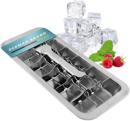 Stainless Steel Polished Ice Cube Tray for freezer with Lever Insert for Easy Release | Food-Safe & Durable Ice Cube Maker | Plastic-Free Large Ice Cube Tray