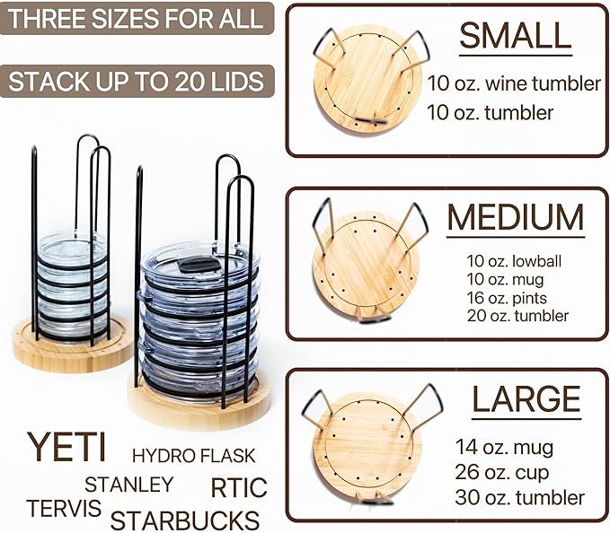 2PC Tumbler Lid Organizer, Detachable Cup Lid Organizer for Simple Modern Tumbler/Yeti Tumbler/Stanley Tumbler Lids, Holds up to 20 Lids, Cup Organizer for Kitchen Organizers and Storage - Image 4