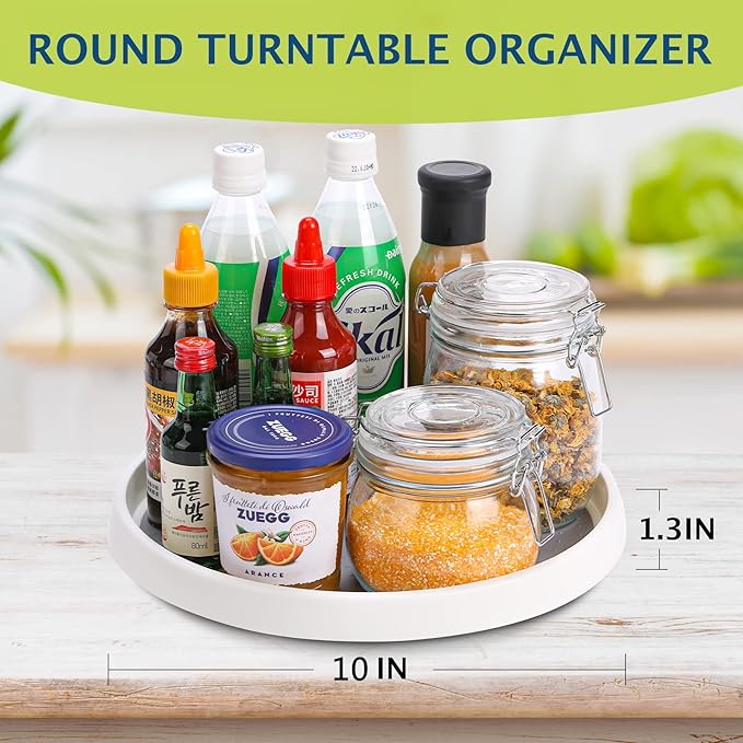 Lazy Susan Turntable, Set of 4, 10 Inch Non-Skid Lazy Susan Organizer for Cabinet, Pantry Organization, Kitchen Storage, Bathroom Sink Cabinet, Refrigerator, Countertop, Spice Rack (4 Pack 10 in) - Image 4