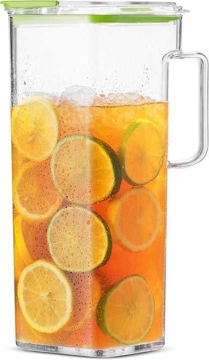 Komax Large Plastic Water Pitcher with Lid Square Water Carafe – BPA-Free, Dishwasher Safe – Water, Tea, or Juice Containers with Lids for Fridge (2.3 Liters) - Image 2