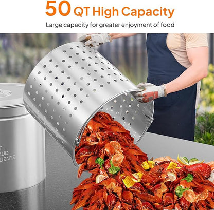 ROVSUN 50QT Stainless Steel Seafood Boil Pot With Strainer Basket, Lid & Hook, Versatile Stock for Crab, Lobster, Shrimp Boiling, Heavy-Duty Turkey Fryer for Outdoor Cooking & Gatherings - Image 3