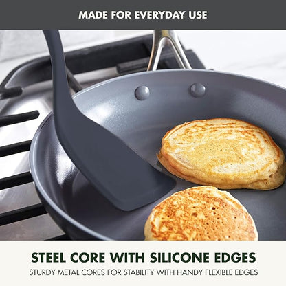GreenPan Silicone Solid Turner Spatula, Flipping Cooking Kitchen Utensil, Flexible Rubber Nonstick Cookware, Rigid Steel Core, Heat-Resistant, Anti-Slip Handle, BPA-Free, Dishwasher Safe, Gray - Image 3