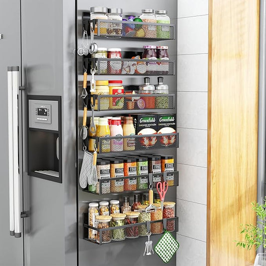 Aufworld Magnetic Spice Rack for Refrigerator, 6 Pack Magnetic Shelf, Fridge Magnet Organizer with Moveable 12 Hooks, Magnetic Fridge Shelf for Kitchen Organization and Storage (6 Pack) by Unknown
