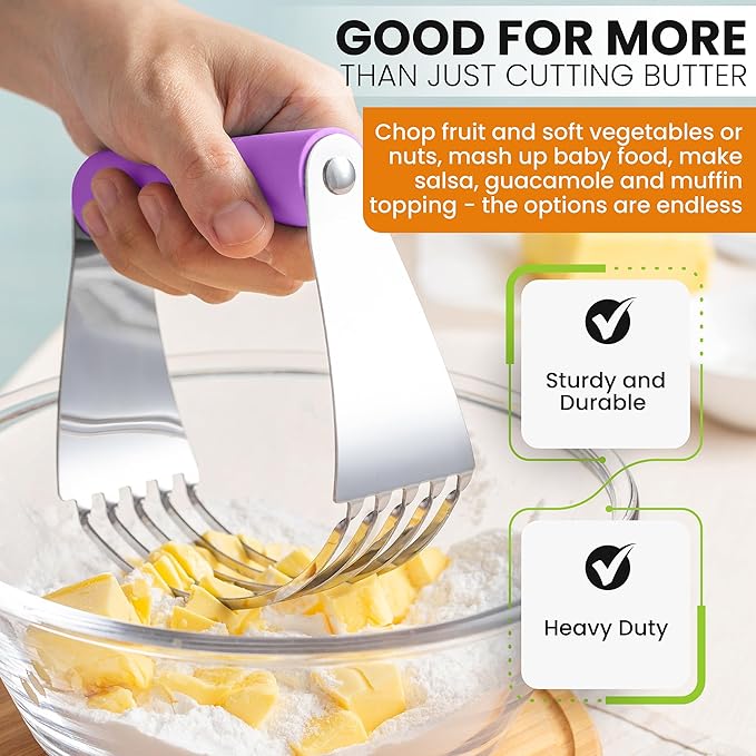 Spring Chef Large Dough Blender For Baking, Stainless Steel Puff Pastry Cutter Tool with Soft Grip Handle, Dishwasher Safe Dough Cutter Tool, Manual Pastry Blender for Easy Mixing - Orchid - Image 5
