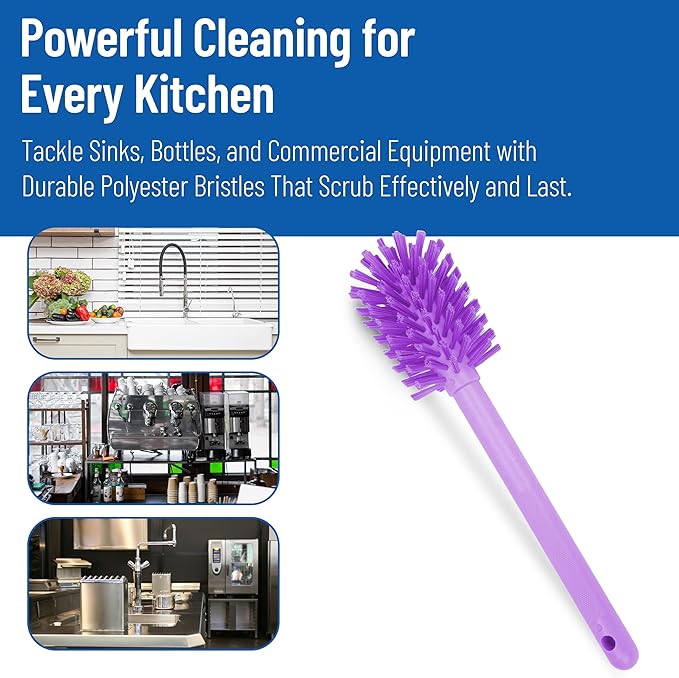 SPARTA Large Water Bottle Brush Ideal for Wide-Mouth Jars, Bottles and Tumblers, Dishwashing Tool with Handle for Home and Commercial Kitchens, Plastic, 16 Inches, Purple (Pack of 4)