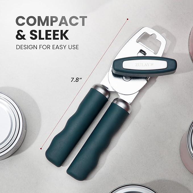 Zulay Kitchen Heavy Duty Stainless Steel Can Opener Manual with Bottle Opener - Rust Proof Manual Can Opener With Turn Knob & Comfy Soft Grip Handles - Green - Image 2