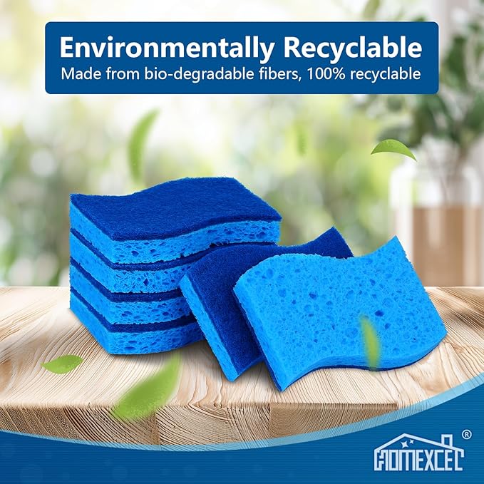 HOMEXCEL Sponges Kitchen 24pcs Non-Scratch for Dishes, Blue Scrub Cleaning Sponge for Non-Coated Cookware, Dishes, Pots, Pans, Dual Sided Dish Sponge for Kitchen, Household, Bathroom - Image 6