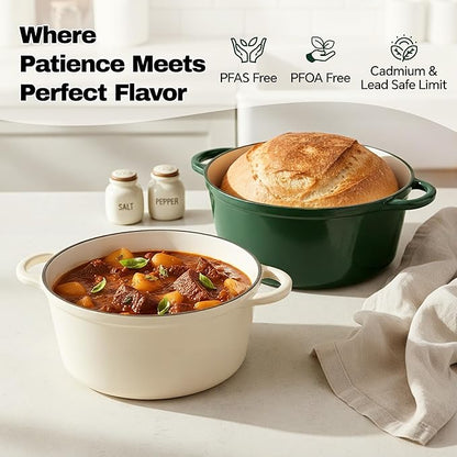 6 Quart Dutch Oven Pot with Lid, Non Stick Enameled Cast Iron Dutch Oven for Bread Baking, Heavy-Duty, Oven Safe Ceramic Cookware Up to 500°F for Baking, Braising, Stews, Roasting, Green - Image 2