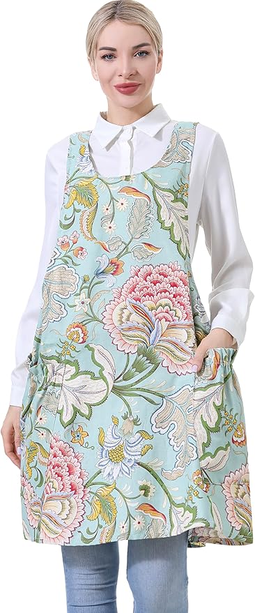 Cozy Adjustable Cross Back Aprons for Women with Pockets Cotton Linen Cooking Kitchen Baking