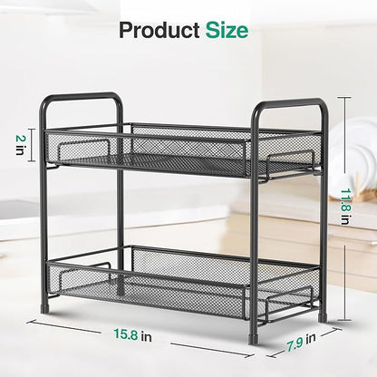 Spice Rack Organizer for Countertop 2 Pack, 2-Tier Counter Foldable Metal Standing Large Seasoning Storage Shelf for Kitchen Cabinet Bathroom Living Room Pantry Office, Black - Image 2