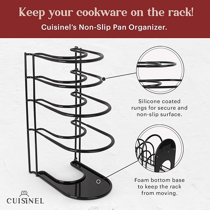 Pan Organizer - 2-PACK of Silicone-Coated Non-Slip 15" Heavy Duty Skillet Rack - Kitchen Counter/Cabinet Organization Storage - Holder for Cookie Sheet, Cutting Board, Cast Iron Cookware, Dish Stand - Image 2