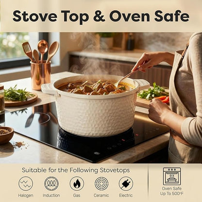 Gotham Steel Hammered 5 Qt Lightweight Dutch Oven Pot with Lid & Holders, Ceramic Non Toxic, Oven Safe & Even Heat Retaining Dutch Oven for Bread Baking Sourdough, Soup, 70% Lighter than Cast Iron - Image 7