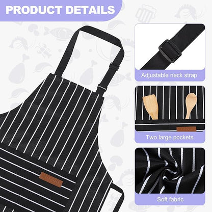 2 Pack Stripes Kids Apron, Kids Cooking Aprons with 2 Pockets, Cute Aprons for Cooking for Boys and Girls