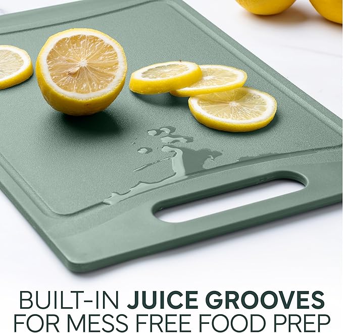 COOK WITH COLOR Non-Slip Cutting Board Set – Kitchen Essentials with Easy Grip Handle for Meat, Veggies, and Fruits, 3 Cutting Boards, Mint - Image 5
