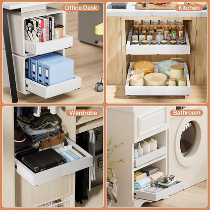 2 Pack Pull out Cabinet Organizer, Width (12"-19") Depth (17"-23"), with 3 Rails Adjustable Slide, Expandable Pullout Drawers for Cabinets, No Drill Adhesive Kitchen Drawers for Pantry Shelves - Image 4