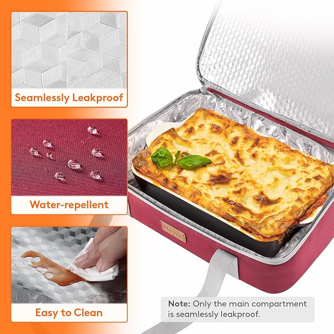 Lifewit Insulated Double Decker Casserole Carrier, Expandable Lasagna Lugger Tote Bag for Hot or Cold Food, Fits 9" x 13" Baking Dish for Potluck Parties, Picnic and Cookouts, Red