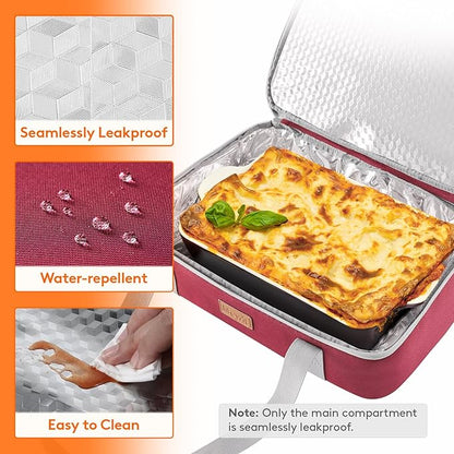 Lifewit Insulated Double Decker Casserole Carrier, Expandable Lasagna Lugger Tote Bag for Hot or Cold Food, Fits 9" x 13" Baking Dish for Potluck Parties, Picnic and Cookouts, Red
