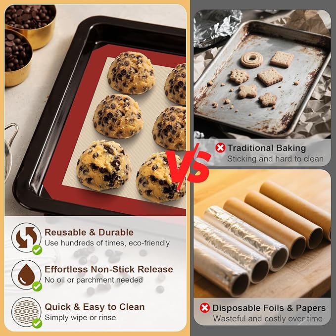 HOTEC Silicone Baking Mats 3 Pack – Non-Stick Reusable Silicone Baking Sheets for Oven – Cookie & Macaron Mats – 2 Half Sheet + 1 Quarter Sheet – BPA-Free, Dishwasher Safe - Image 6