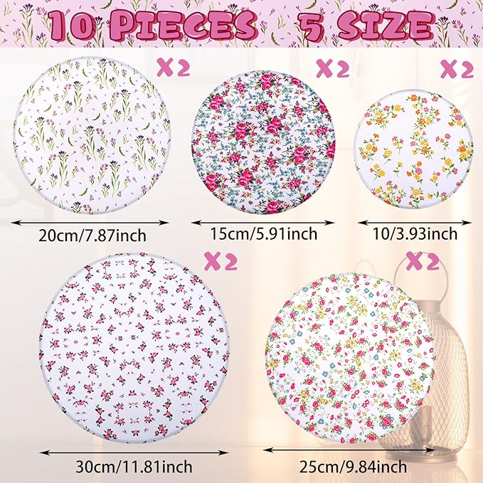 Patelai 10 Pcs Bowl Covers Reusable in 5 Size Stretch Cloth Fabric Elastic Food Storage Bowl Covers Bread Sourdough Lids for Proofing Food Fruits Leftover(Red, Green, Yellow,Flowers Style) - Image 2