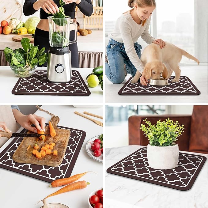 WISELIFE Dish Drying Mat Super Absorbent Drying Mat Large Dish Drying Mats for Kitchen Counter Easy Clean Dish Mat Kitchen Drying Mat15"x 18" Stylish Chocolate - Image 6