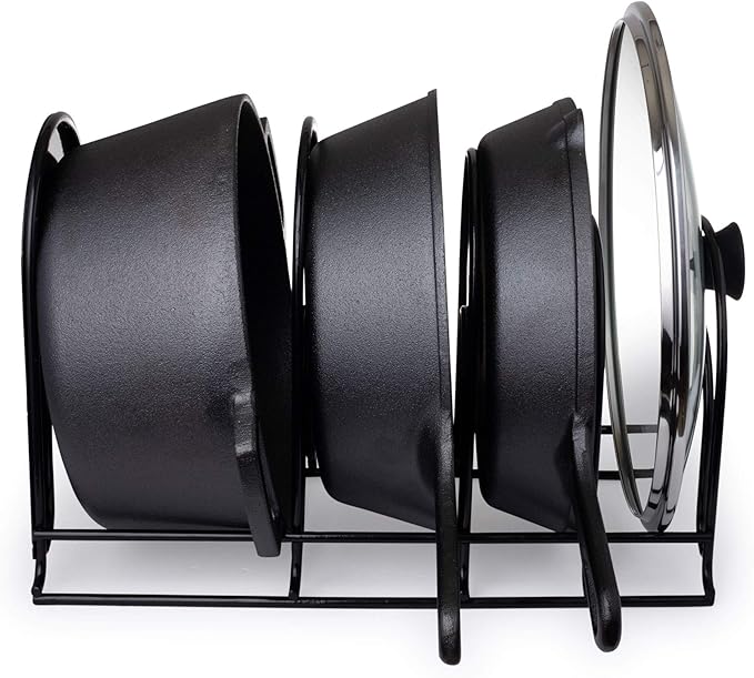 Cuisinel Heavy Duty Pots and Pans Organizer - Extra Large 5-Tier Rack - Holds Cast Iron Skillets, Dutch Oven - Durable Construction - Space Saving Kitchen Storage - No Assembly Required - Black 15.4" - Image 5