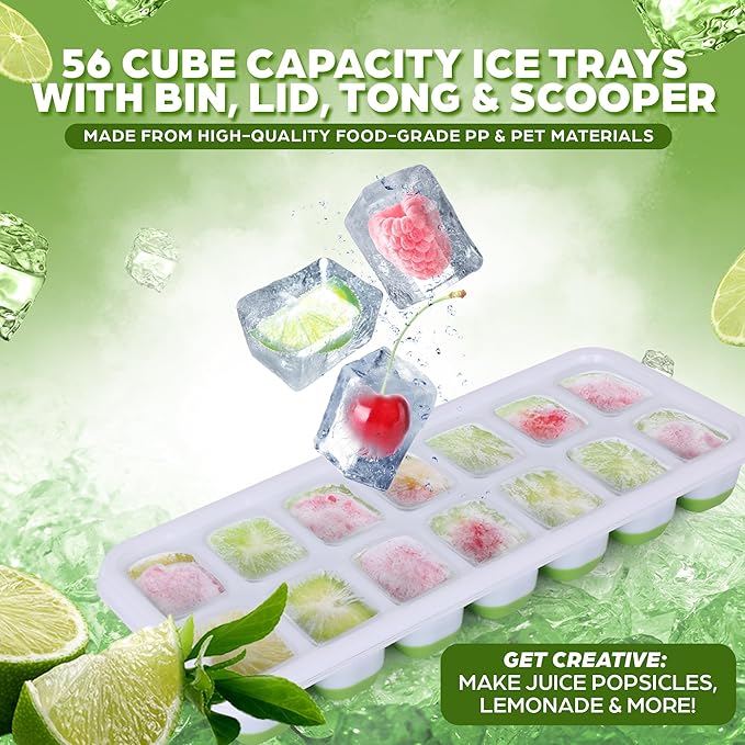 Ice Cube Tray Set – 4 Silicone Trays with Lids, Ice Bucket, Scooper & Tongs – Reusable BPA-Free Ice Maker for Freezer, Cocktails, Whiskey, Coffee, Baby Food & Kitchen Storage - Image 2