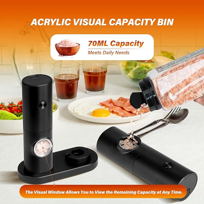 Simple Deluxe Electric Salt and Pepper Grinder Set, One Hand Adjustable Coarseness, Battery Powered, Seasoning Tools for Kitchen, Dining or Gifts, Black - Image 6