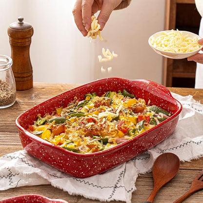 3-Pack Ceramic Lasagna Pan,Heavy-Duty Rectangular Baking Dishes, High Heat Resistant Oven-Safe Stoneware Casserole with Handles,Home Baking,Speckle Series(13.8''/12''/9.6'' Red) - Image 7