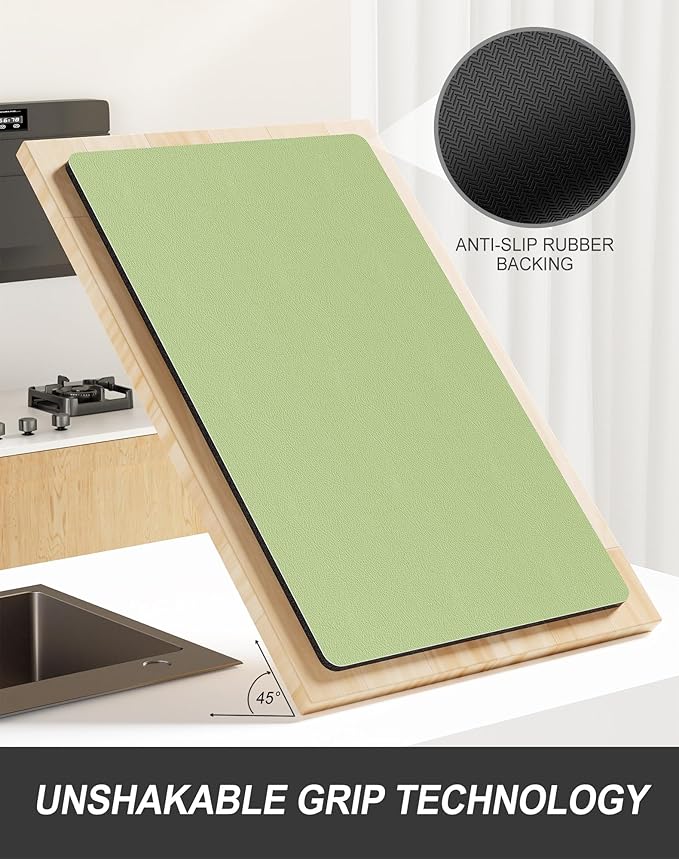 Rnivvi Dish Drying Mat for Kitchen Counter, 12 x 19" Super Absorbent Drainer Pad Easy Clean Dish Rack Pad, Non-Slip Heat Resistant Coffee Bar Mats for Coffee Machine Station Accessories Decor, Green - Image 5