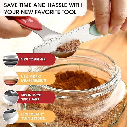 Spring Chef Stainless Steel Metal Magnetic Measuring Spoons Set of 8 with Leveler, Heavy Duty Nesting Teaspoon & Tablespoon Measuring Spoons, Kitchen Gadgets for Baking & Cooking - Desert Sunset - Image 5