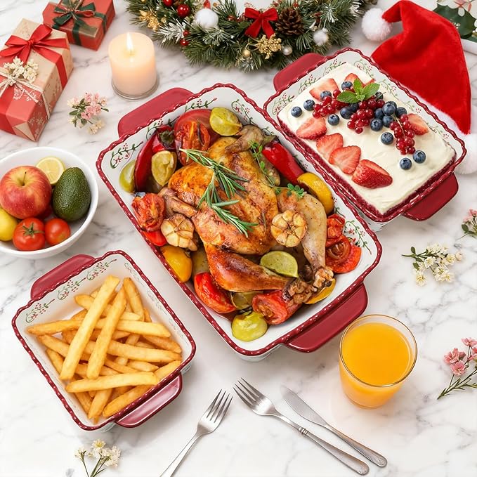 Coloch 3 Pack Ceramic Baking Dishes, Rectangular Bakeware Set Hand-painted Lasagna Pan Porcelain Serving Bakeware for Pasta, Chicken, Kitchen, Banquet, Microwave and Dishwasher Safe - Image 8